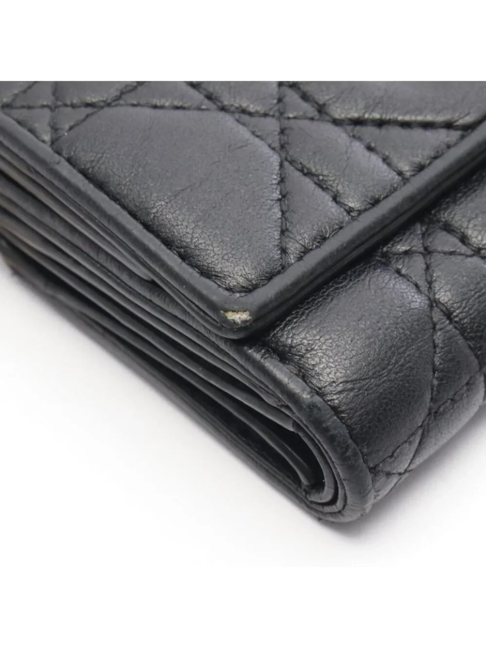 Dior Trifold Wallet Lady Lotus Black Leather